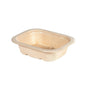 En rektangulær, beige bakke Side Dish Fibre 1-Comp 37 mm Natur Coated Bagasse (140x116x37mm) fra Duni GmbH, fremstillet af komposterbare formfibre, afbildet tom på hvid baggrund. Pakningsstørrelse: 340 stykker.