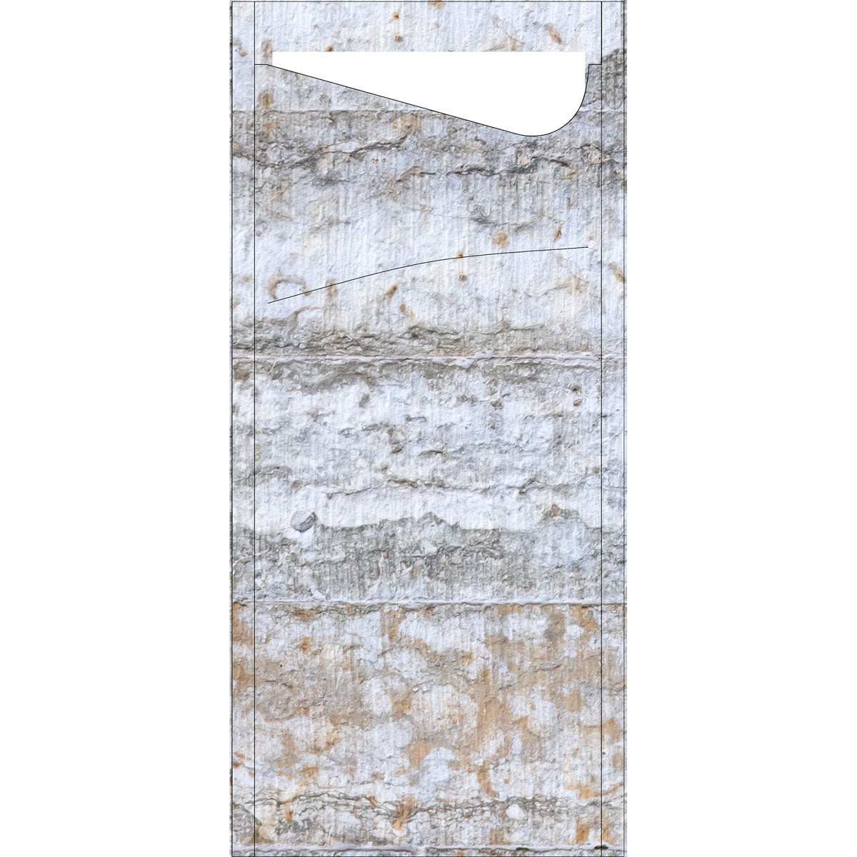 Der SACCHETTO 190x85 mm Stone von Duni GmbH hat eine rechteckige, strukturierte Oberfläche in Grau, Weiß und Beige - ideal für Bastelprojekte oder Dekorationen. Ein einzigartiger Schrägschnitt oben links setzt einen markanten dreieckigen Akzent. Verpackung mit 100 Stück.