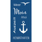 Die Duni GmbH Zellt.-Serv. 33 cm 2lagig 1/8-Falz Meer Freude Servietten (Packung mit 300 Stück) zeigt blaue maritime Designs mit deutschen Wörtern wie "Meer", "Moin" und weißen Ankern - ideal für Ihre See-Party!.