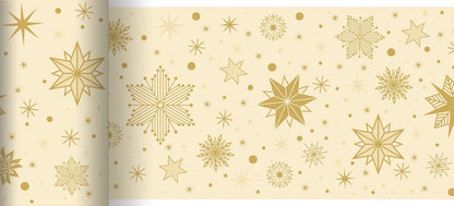 Den Bio-DC bordløber 0,15x20m Stargazing fra Duni GmbH er en miljøvenlig, biologisk nedbrydelig bordløber i beige med gyldne snefnug, stjerner og prikker - perfekt til festlige, bæredygtige fejringer.