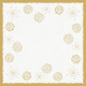 Den Bio-Dunicel-mellemlægsserviet 84x84cm Sparkly white fra Duni GmbH har en kvadratisk hvid baggrund med en struktureret gylden kant og stjernemønstre ved kanterne samt bølgelinjer i midten - perfekt til en miljøvenlig borddækning. Pakke (20 stykker).