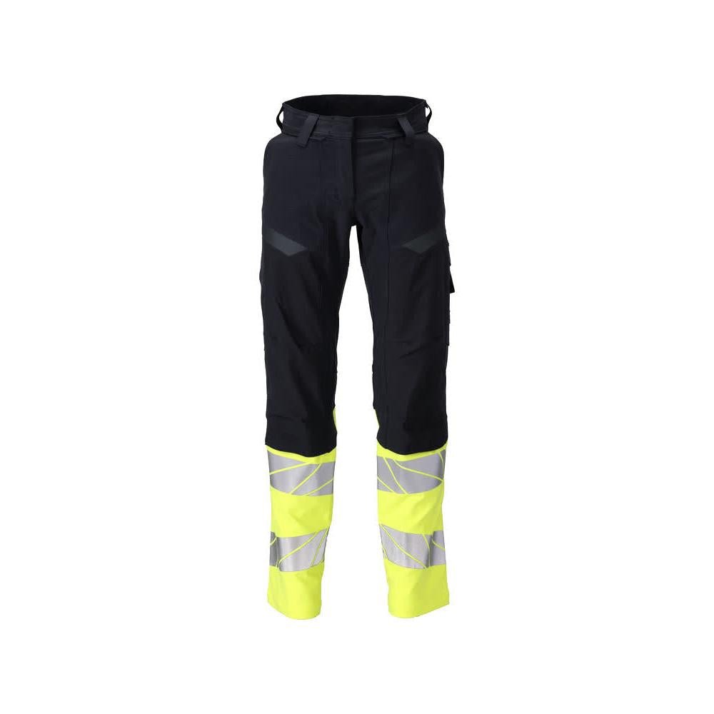 Bukser, dame, DIAMOND, knælommer, strækbukser Multisafe, sort blå/hi-vis gul