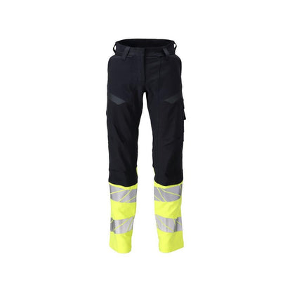Bukser, dame, DIAMOND, knælommer, strækbukser Multisafe, sort blå/hi-vis gul