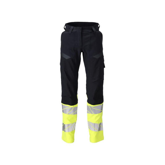 Bukser, dame, DIAMOND, knælommer, strækbukser Multisafe, sort blå/hi-vis gul
