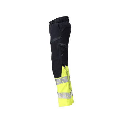 Bukser, dame, DIAMOND, knælommer, strækbukser Multisafe, sort blå/hi-vis gul