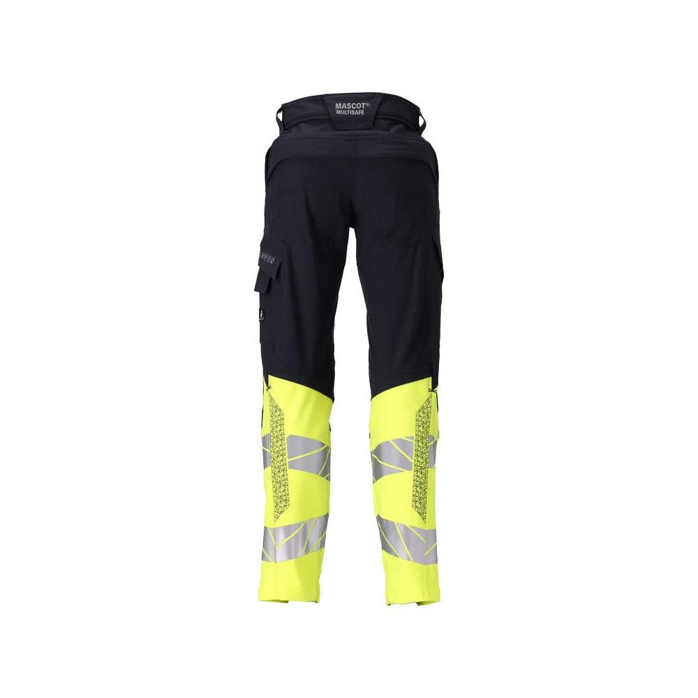 Bukser, dame, DIAMOND, knælommer, strækbukser Multisafe, sort blå/hi-vis gul