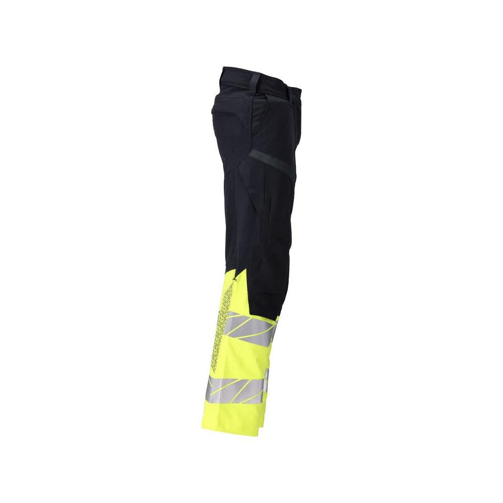 Bukser, dame, DIAMOND, knælommer, strækbukser Multisafe, sort blå/hi-vis gul