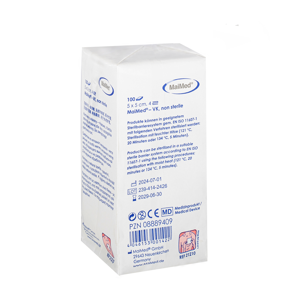 MaiMed-VK ikke-sterile fleecekompresser á 100 styk/papirpose
