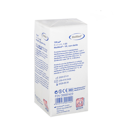 MaiMed-VK ikke-sterile fleecekompresser á 100 styk/papirpose