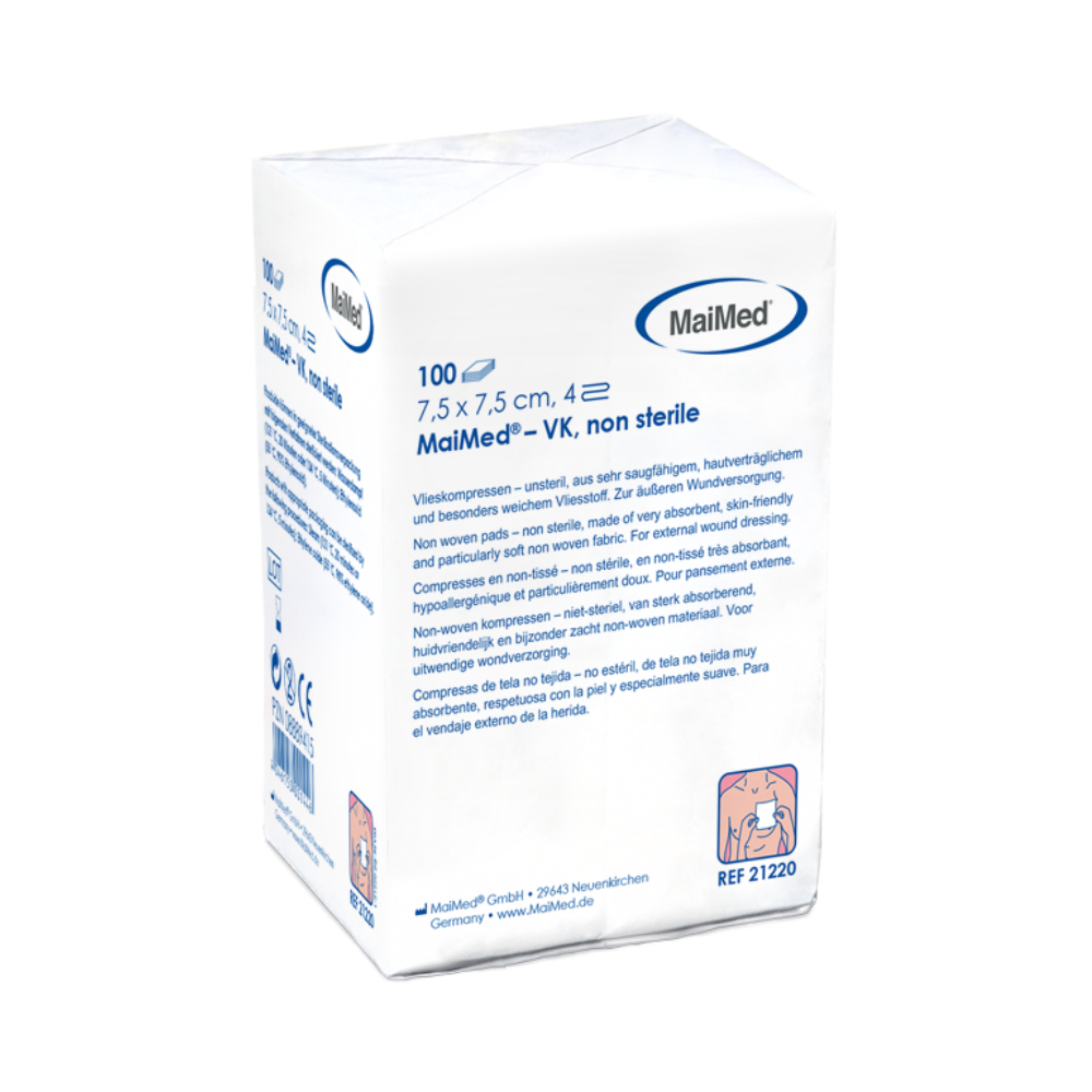 MaiMed-VK ikke-sterile fleecekompresser á 100 styk/papirpose