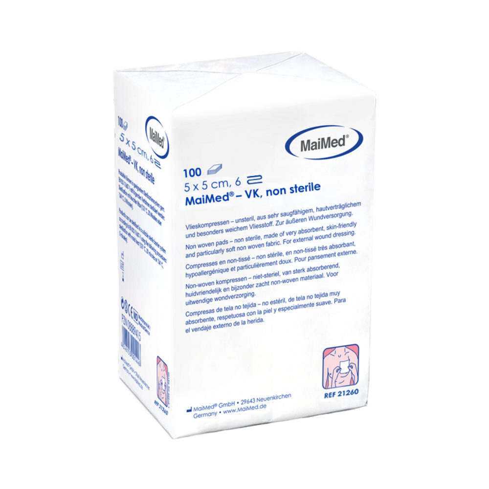 MaiMed-VK ikke-sterile fleecekompresser á 100 styk/papirpose