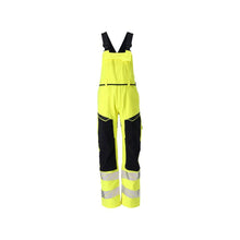 Dungaree, knælommer, strækindlæg Multisafe dungarees, hi-vis gul/sort-blå