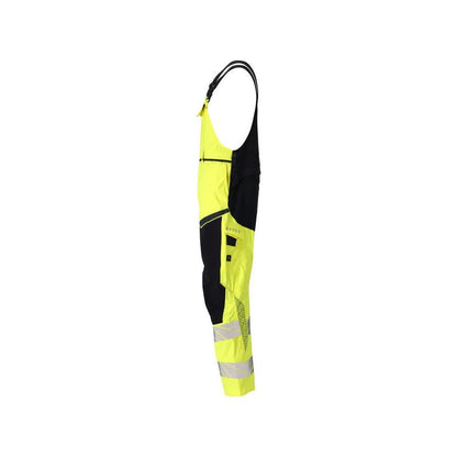Dungaree, knælommer, strækindlæg Multisafe dungarees, hi-vis gul/sort-blå