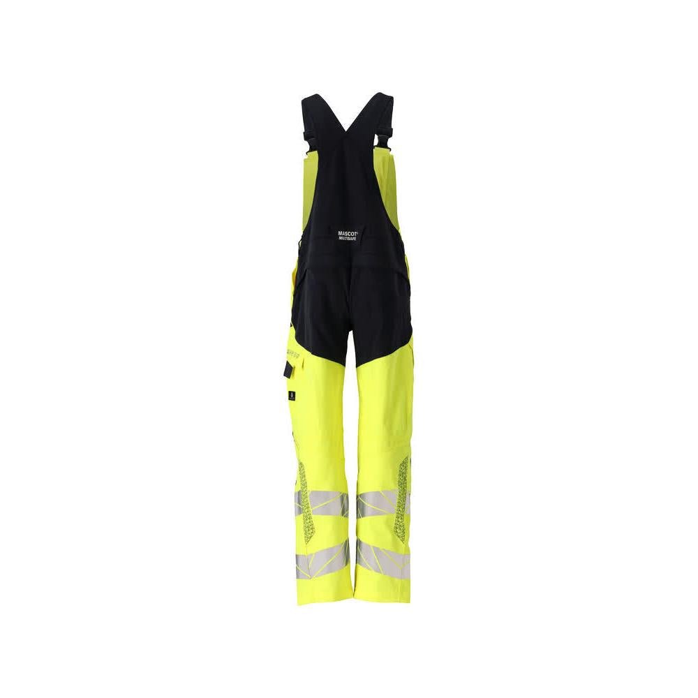 Dungaree, knælommer, strækindlæg Multisafe dungarees, hi-vis gul/sort-blå