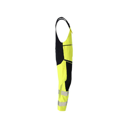 Dungaree, knælommer, strækindlæg Multisafe dungarees, hi-vis gul/sort-blå