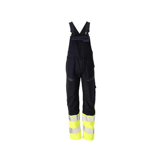 Dungaree, knælommer, strækindsatser Multisafe dungarees, sort blå/hi-vis gul