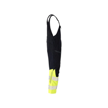 Dungaree, knælommer, strækindsatser Multisafe dungarees, sort blå/hi-vis gul