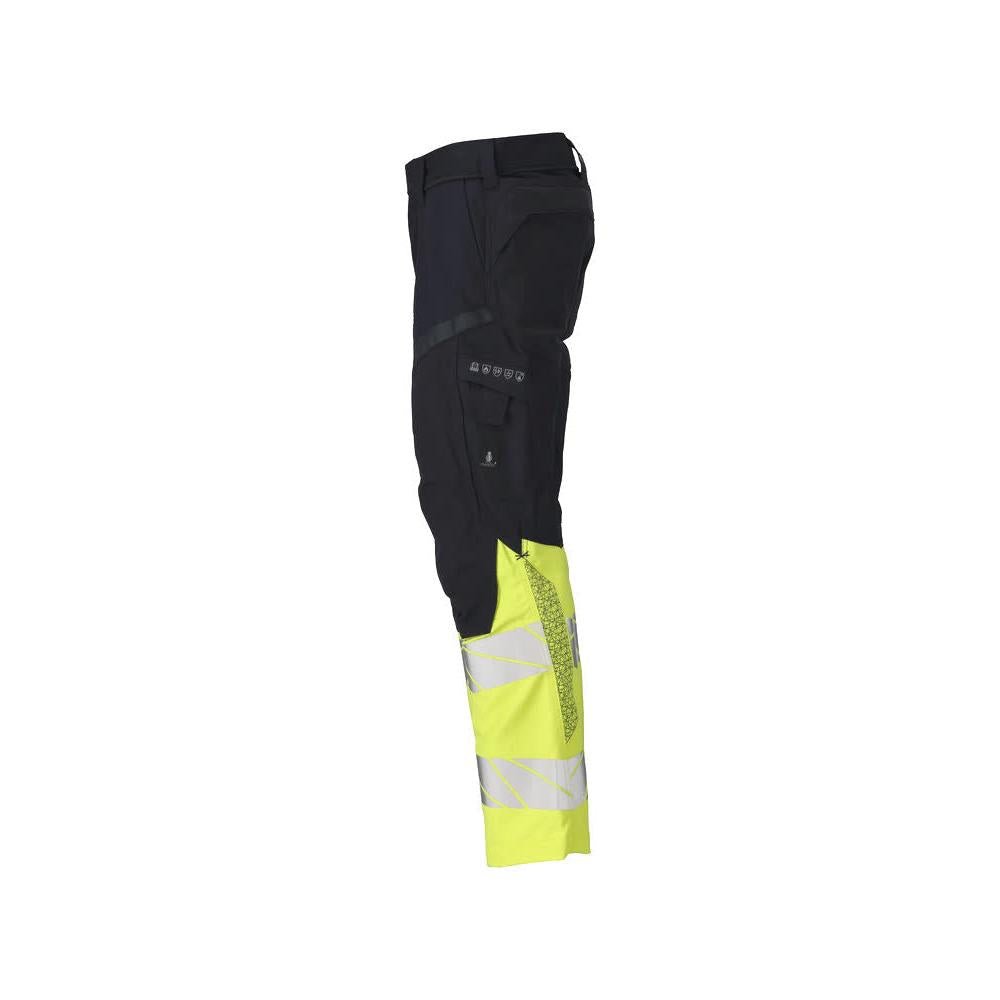 Bukser med knælommer, strækindsatser Multisafe bukser, sort blå/hi-vis gul