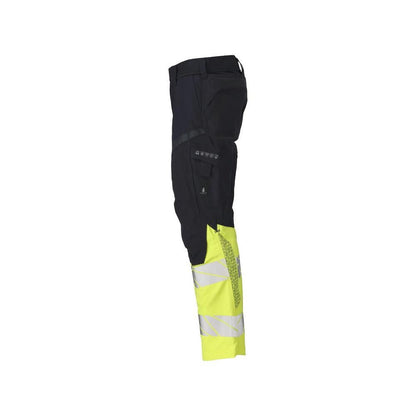 Bukser med knælommer, strækindsatser Multisafe bukser, sort blå/hi-vis gul
