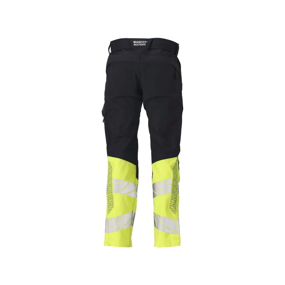 Bukser med knælommer, strækindsatser Multisafe bukser, sort blå/hi-vis gul