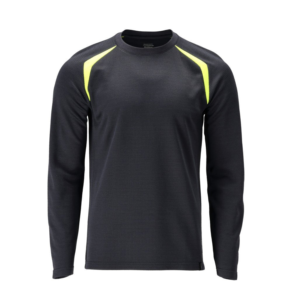 T-shirt, langærmet, moderne pasform T-shirt Multisafe, sort blå/hi-vis gul