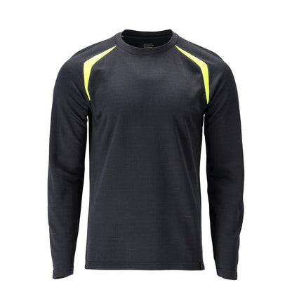 T-shirt, langærmet, moderne pasform T-shirt Multisafe, sort blå/hi-vis gul