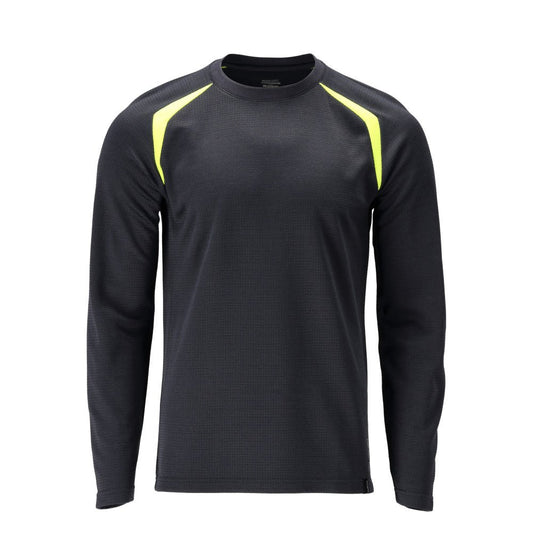 T-shirt, langærmet, moderne pasform T-shirt Multisafe, sort blå/hi-vis gul