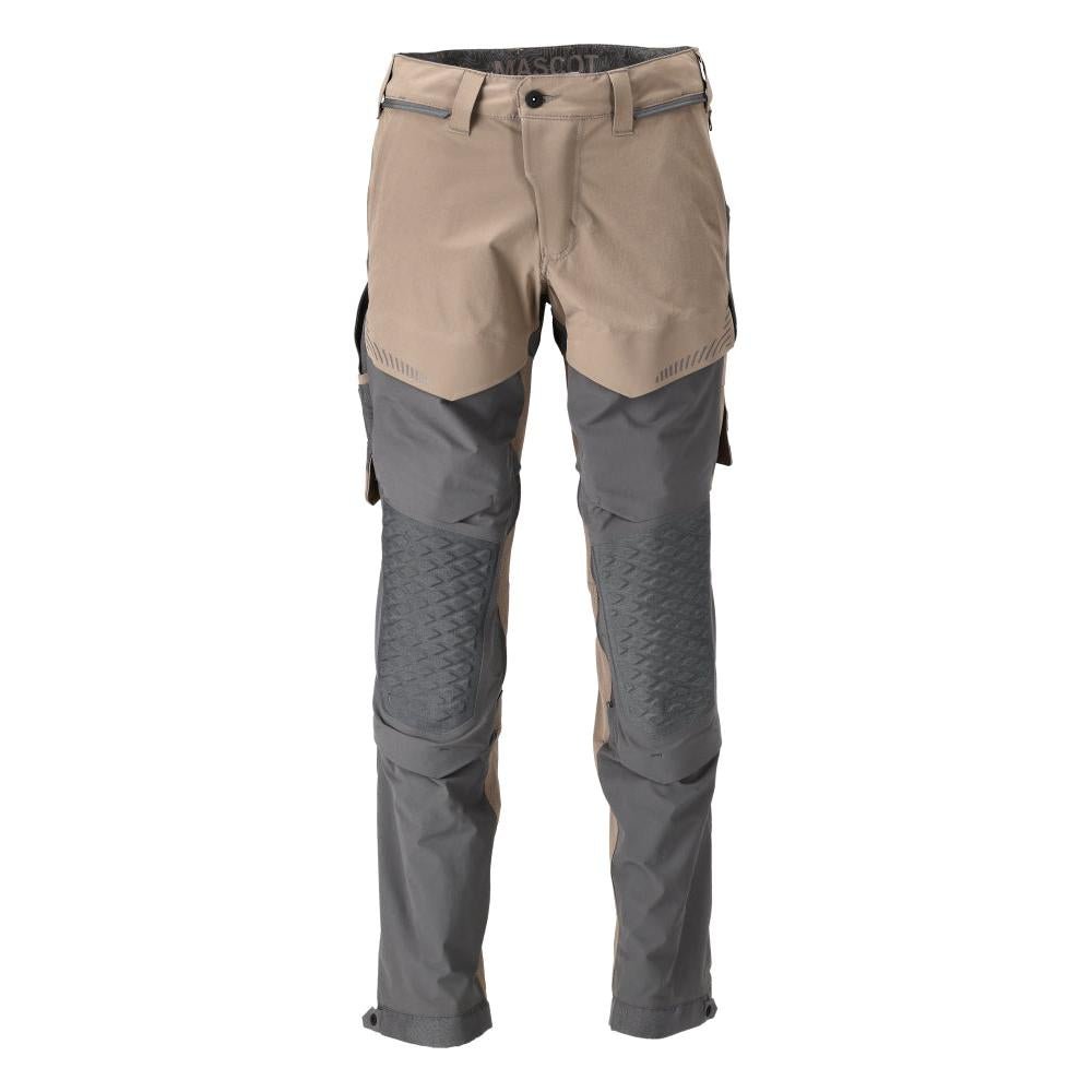 Bukser, knælommer, stretch, lyse bukser, mørk sandbeige/antracitgrå