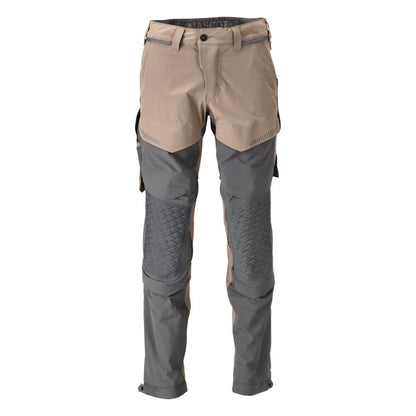 Bukser, knælommer, stretch, lyse bukser, mørk sandbeige/antracitgrå