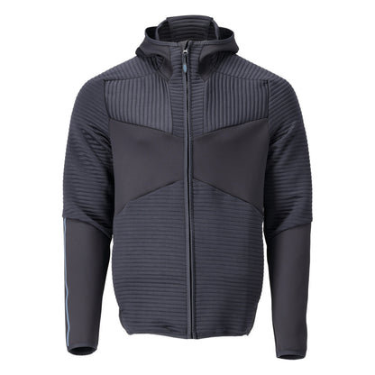 Fleecetrøje, hætte, mikrofleecejakke med lynlås, sort-blå