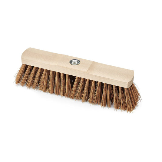 Nölle Profi Brush industribørste 30 cm, poly-kokos med gevind til skaft fra Nölle Profi Brush Bürsten- & Pinseltechnik e.K. har stive brune børstehår og et centralt gevindhul til fastgørelse af skaftet, afbildet på hvid baggrund.