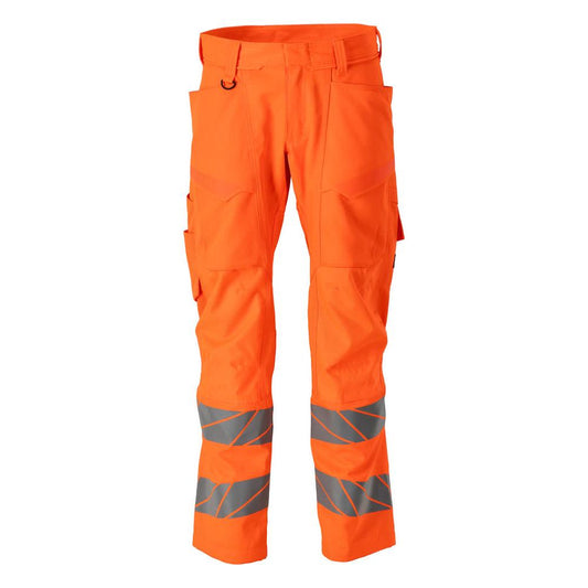 Bukser med knælommer, stretch-indsatsbukser, hi-vis orange