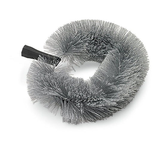 Den Nölle Profi Brush erstatningshoved Støvbiene oval, 25 cm syntetisk børste fra Nölle Profi Brush Børste- & Penselteknik e.K. har tætte grå børstehår og et sort håndtag, afbildet på hvid baggrund.