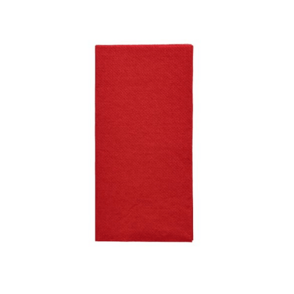 En pænt foldet, rektangulær PAPSTAR serviet "DAILY Collection" 1/8-fold 32 cm x 32 cm i rød ligger på hvid baggrund. Dens let synlige struktur giver borddekorationen et strejf af elegance, mens dens kanter forbliver rene og lige.