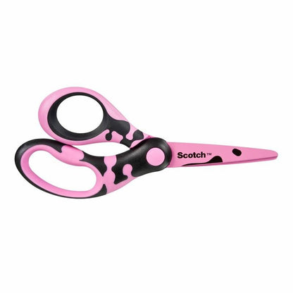En 16,5 cm lang Scotch™ DECO saks fra 3M Deutschland GmbH, fås i pink, grøn eller blå, med ergonomiske greb og "Scotch"-skrift på et blad, afbildet på hvid baggrund.