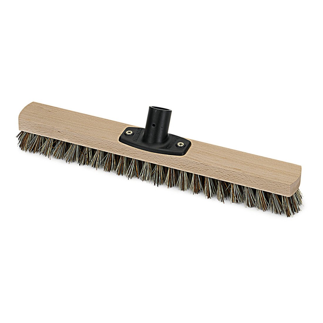 Nölle Profi Brush Power Stick Mop Union (40 cm, hård) fra Nölle Profi Brush Børste- & Penselteknik e.K. har et rektangulært hoved med Union-børster, en lys træblok og en sort holder til 24-26 mm skafter. Afbildet skråt på hvid baggrund.