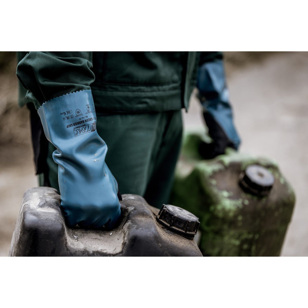 NITRAS GREEN BARRIER GRIP, kemikaliebeskyttelseshandsker, benzin / sort