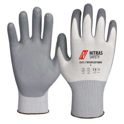 NITRAS NYLOFLEX FOAM, montagehandsker, hvid/grå