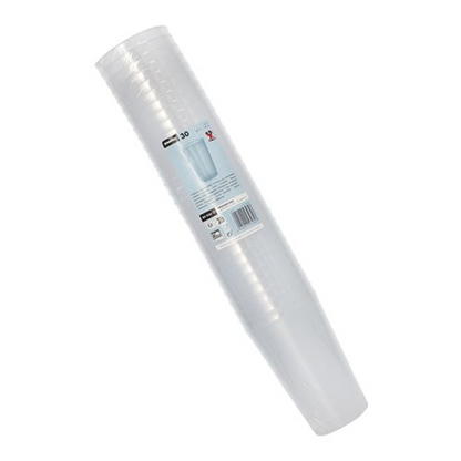 En stak Starpak flergangs-plastikkrus PP 0,5 l, indpakket i gennemsigtig krympefolie med etiket og stregkode. Krusene er arrangeret vertikalt foran en enkel hvid baggrund.