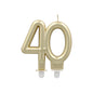 Die PAPSTAR Jubiläumskerzen mit Halter 7 cm "gold" von PAPSTAR GmbH haben goldene Kerzen in Form der "40" mit verbundenen Ziffern und zwei weiße Halter für Torten - ideale Geburtstagskerzen für Jubiläumsfeiern.