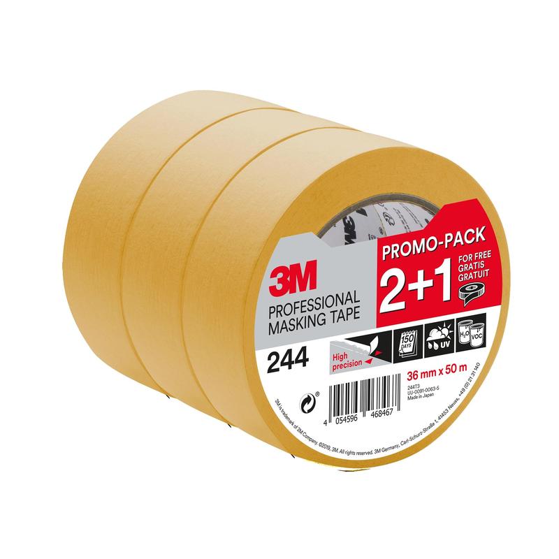 3M™ Painter's Masking Tape 244T3, kampagnepakke, 36 mm x 50 m, 1 rulle/pakke | Pakke (1 rulle)