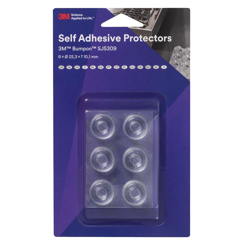 3M™ Bumpon™ SJ5309BL elastisk buffer minipakke, gennemsigtig, 6 stykker, 22,3 x 10,1 mm, klæbende akryl A-20 | Pakke (6 stk.)