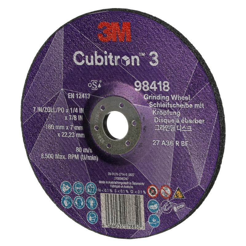3M™ Cubitron™ 3 slibeskive, 98418, 36+, T27, 180 mm x 7 mm x 22,23 mm, EN, 10/pak, 20 stk/PU | Pakke (10 stk.)