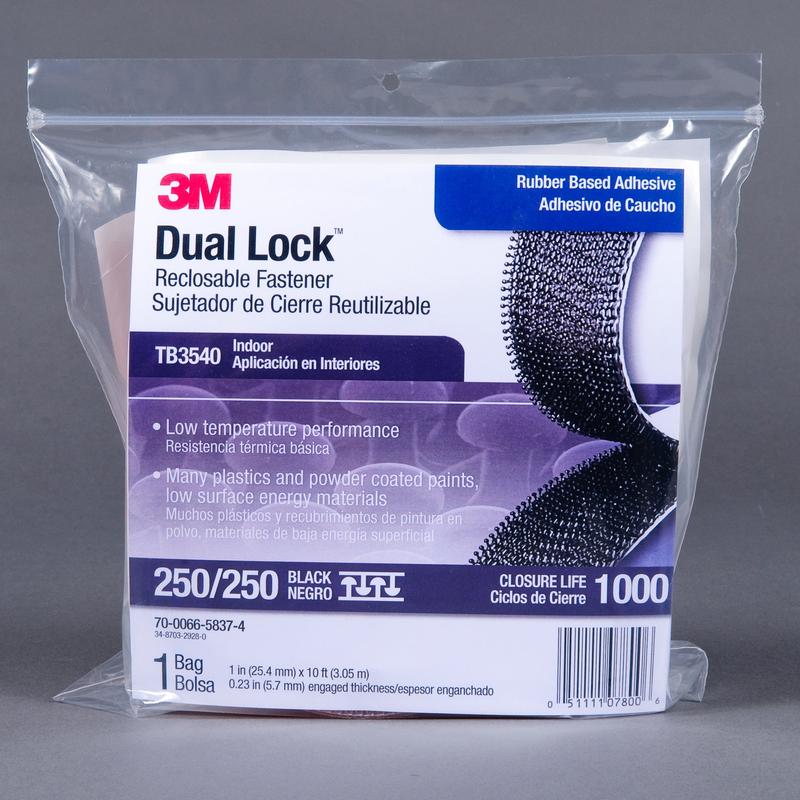 3M™ Dual Lock™ TB3540, sort, 25 mm x 3 m, 5,7 mm, 40 hoveder/cm2, indendørs | Taske (1 stk)