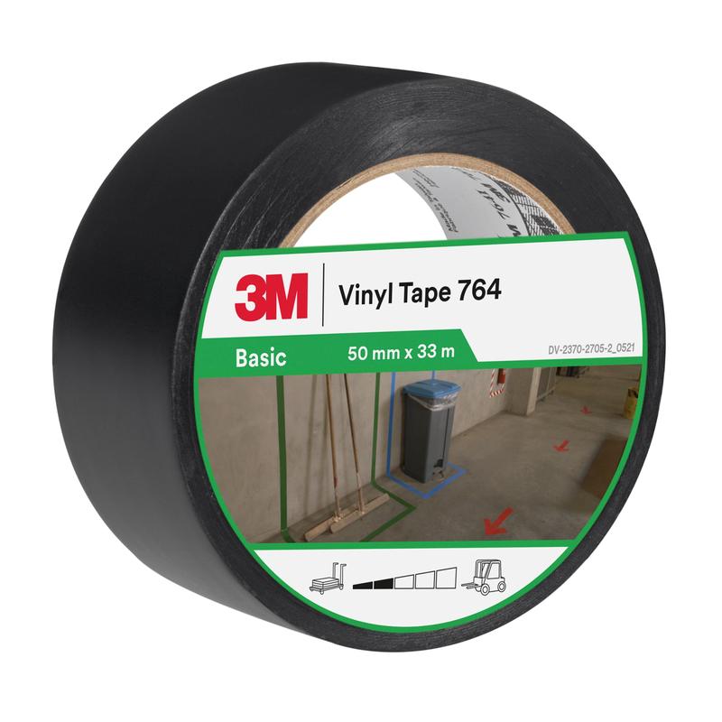 3M™ PVC-tape til generelle formål 764, sort, 50 mm x 33 m, 0,13 mm, individuelt pakket | Pakke (1 rulle)