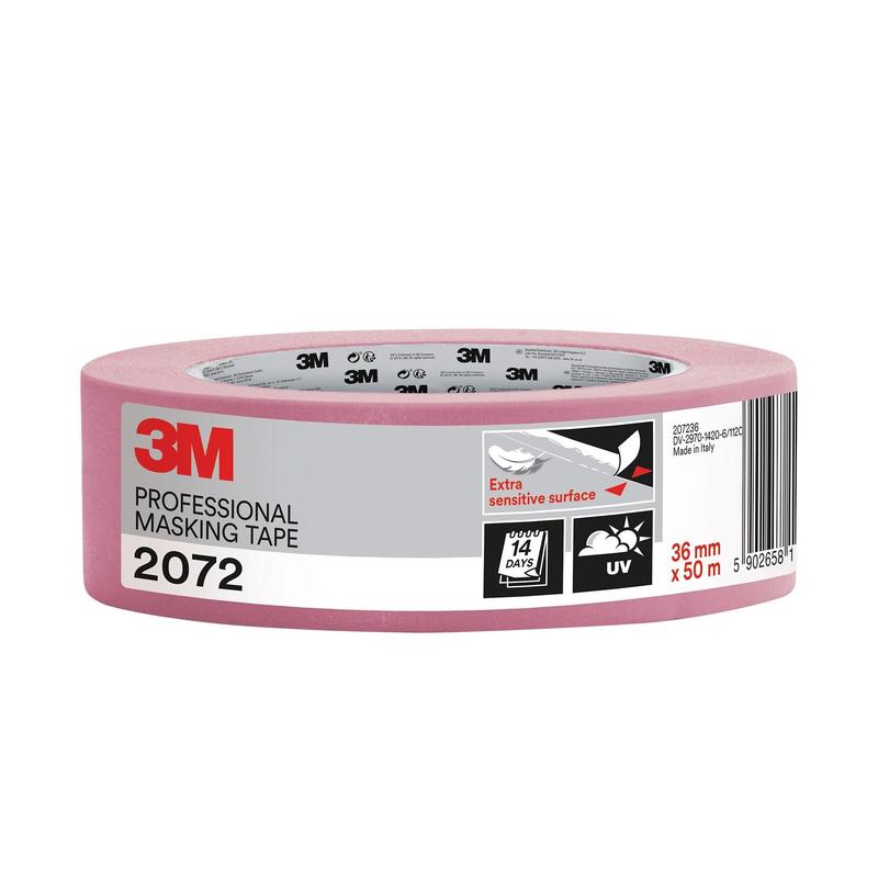3M™ Painter's Masking Tape 2072 til ekstra sarte overflader, pink, 36 mm x 50 m, 1 rulle/pakke | Pakke (1 rulle)
