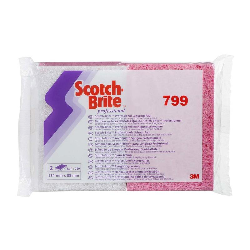 3M™ Scotch-Brite™ Cellulosesvamp 799, Pink/hvid, 88 mm x 131 mm, 24 x 10 stykker/æske | Pakke (10 stk.)