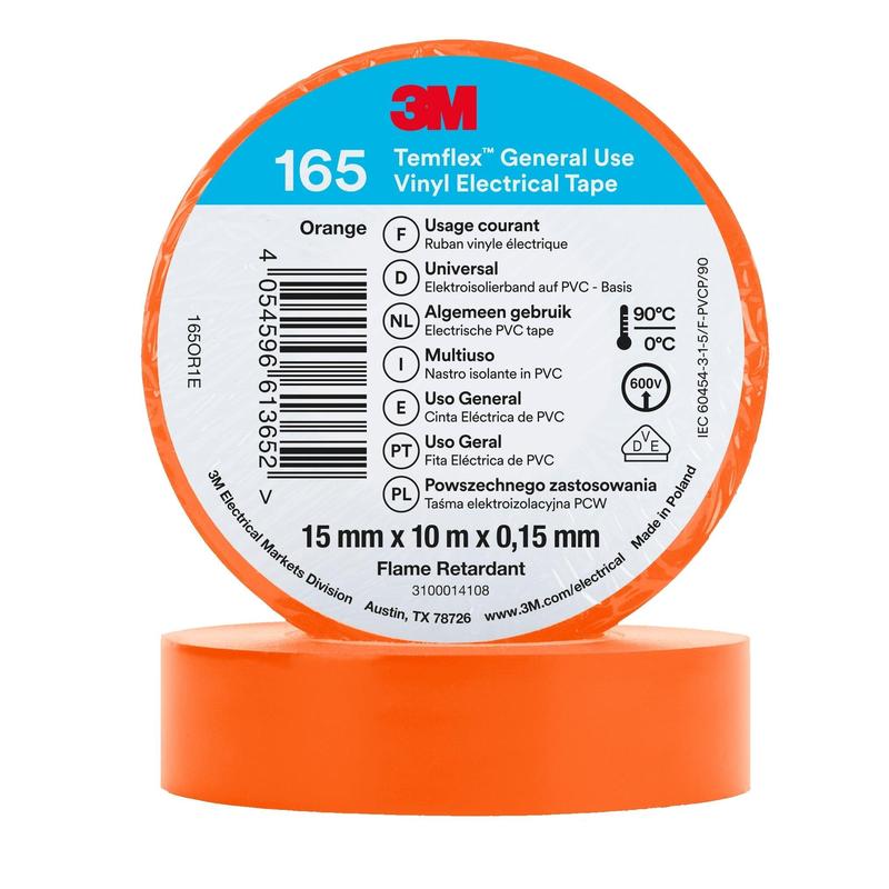 3M™ Temflex™ vinylisoleringstape 165, orange - elektrisk isoleringstape