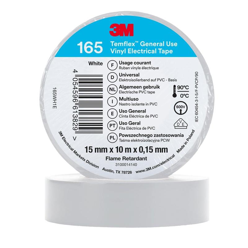 3M™ Temflex™ vinylisoleringstape 165, hvid - elektrisk isoleringstape