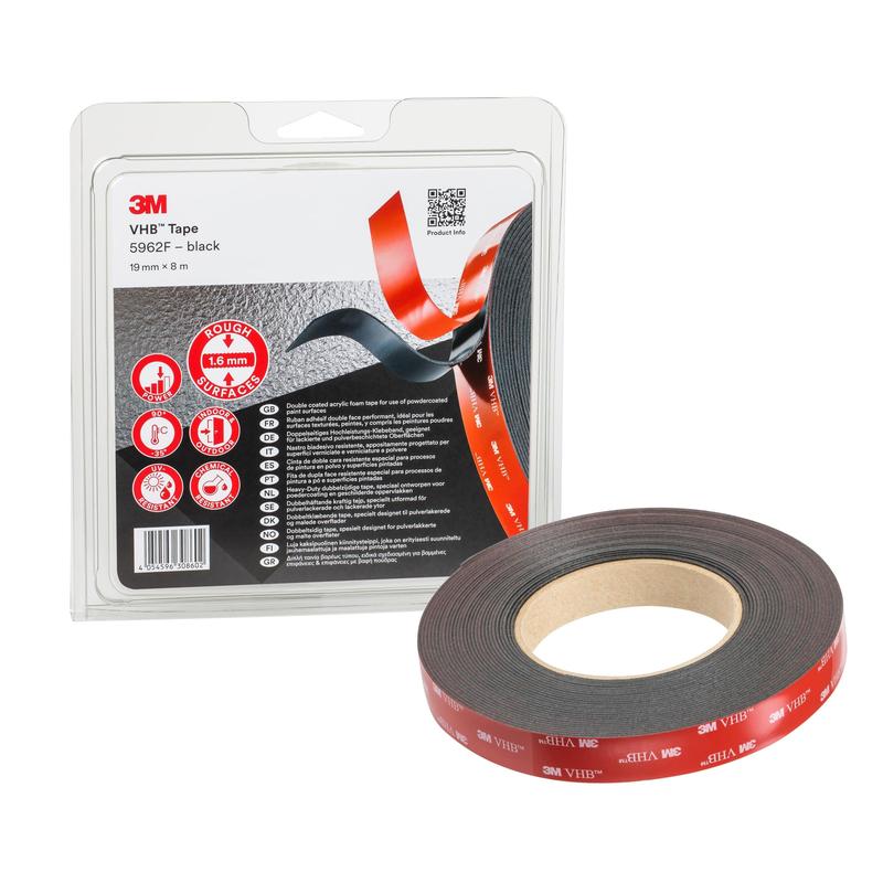 3M™ VHB™ Tape 5962F, sort, 19 mm x 8 m, 1,6 mm, individuelt pakket | Pakke (1 rulle)
